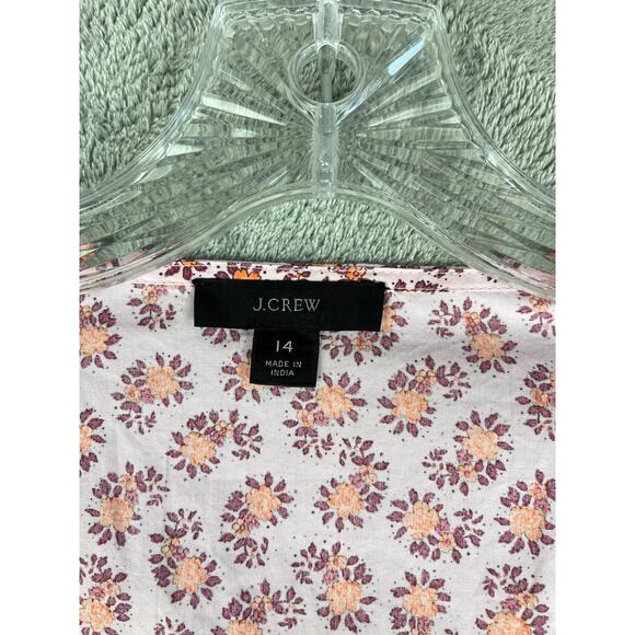J Crew V Neck Cotton Poplin Mini Dress 14 Peony Paisley Pink Puff Sleeves - Picture 7 of 16